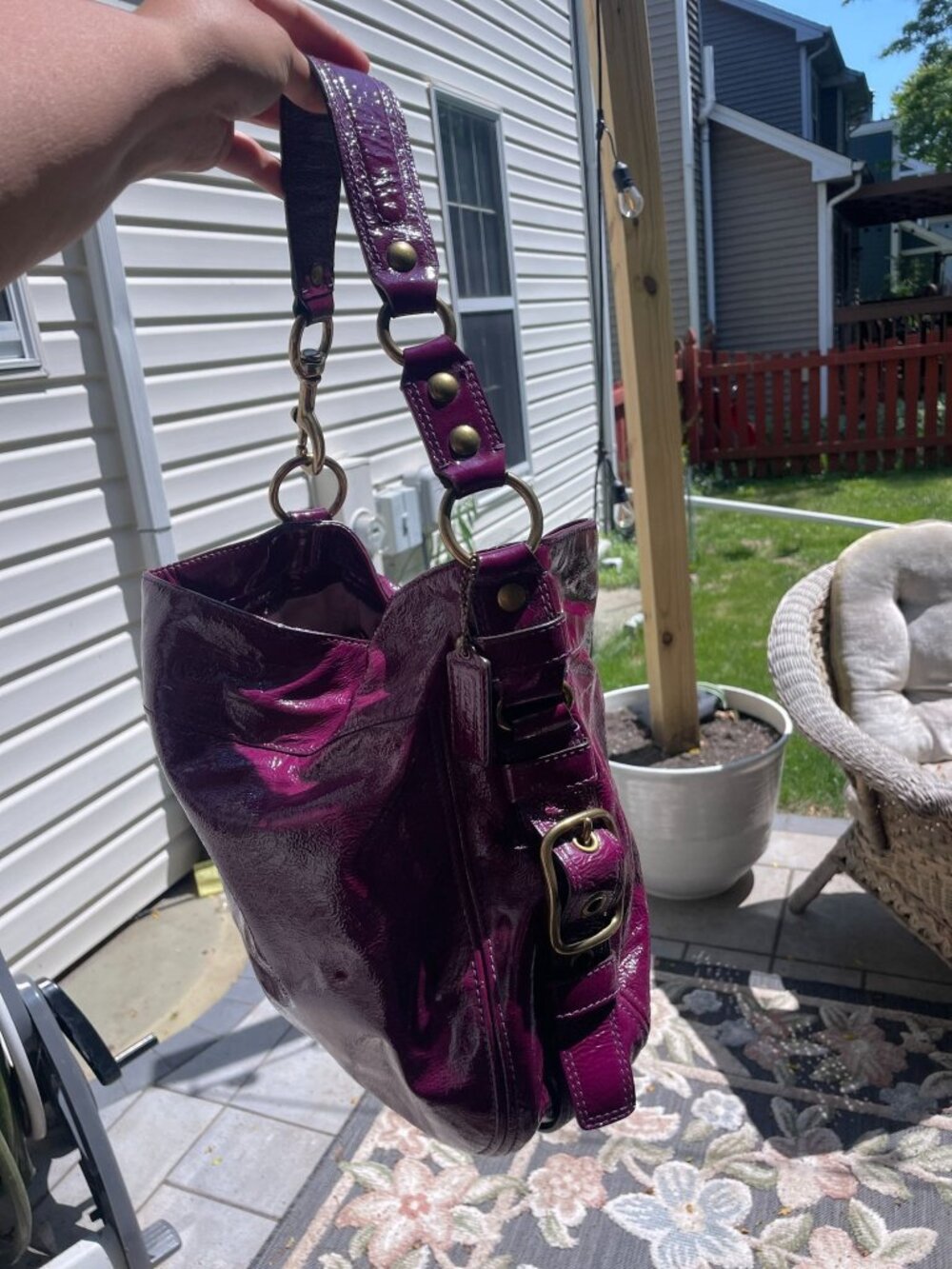 Coach Zoe Large Hobo Shoulder Bag Plum Purple Patent Leather Vintage 12776 - Picture 4 of 16